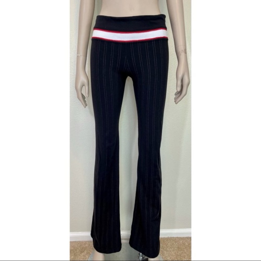 lululemon athletica Black Pinstripe Boot-Cut Pants with White & Red Waistband